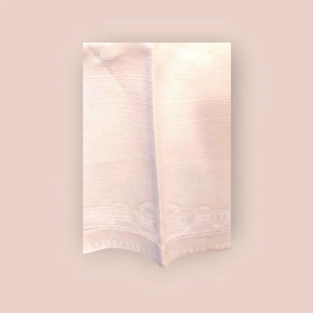 Vintage White Linen Blend Hand Towels: Border Motifs (Set of 3)